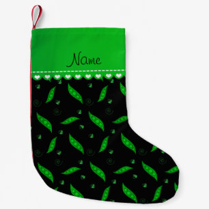 Personalised name black green peapods small christmas stocking