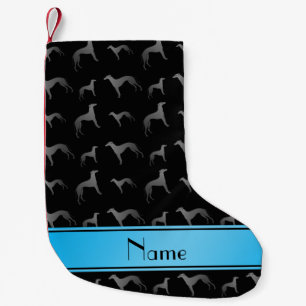 Personalised name black Greyhound dogs Small Christmas Stocking