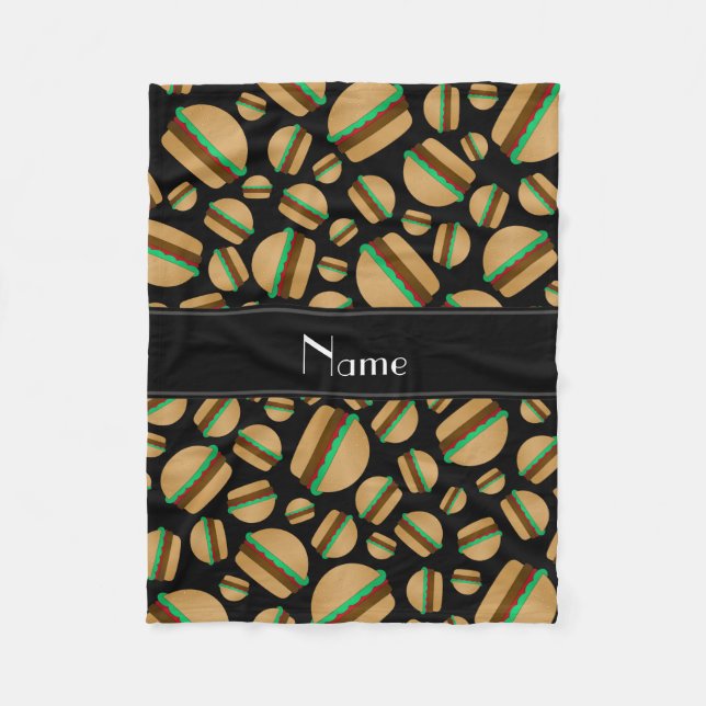Personalised name black hamburger pattern fleece blanket (Front)