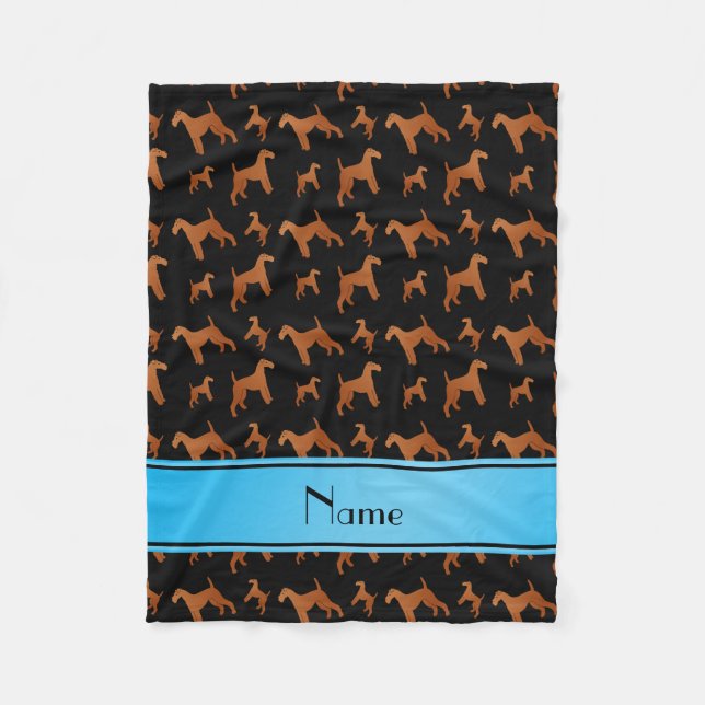 Personalised name black irish terrier dogs fleece blanket (Front)