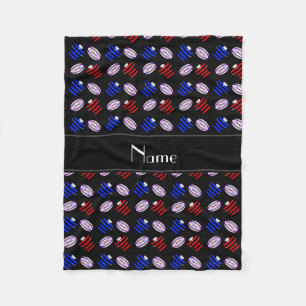 Personalised name black jerseys rugby balls fleece blanket