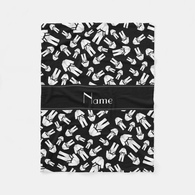 Personalised name black karate pattern fleece blanket (Front)