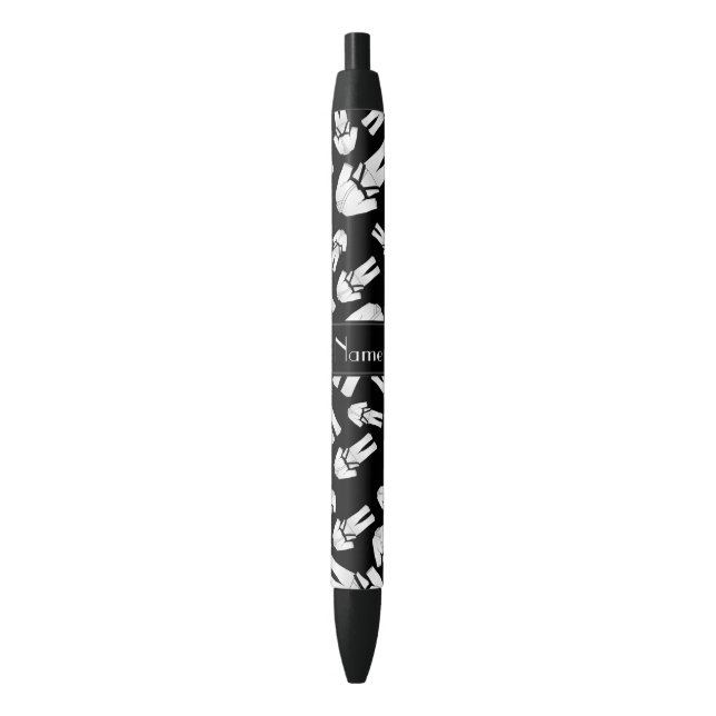 Personalised name black karate pattern ink pen (Front Vertical)