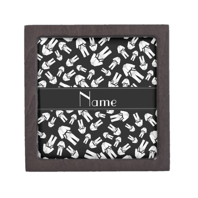 Personalised name black karate pattern jewellery box (Front)