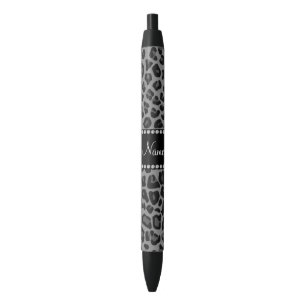 Personalised name black leopard pattern black ink pen