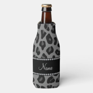 Personalised name black leopard pattern bottle cooler