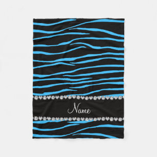 Personalised name black light blue zebra stripes fleece blanket