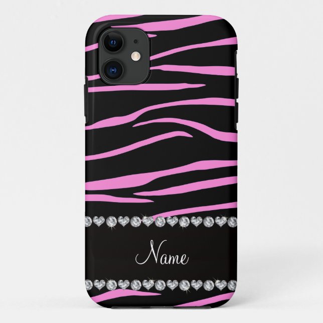 Personalised name black light pink zebra stripes Case-Mate iPhone case (Back)