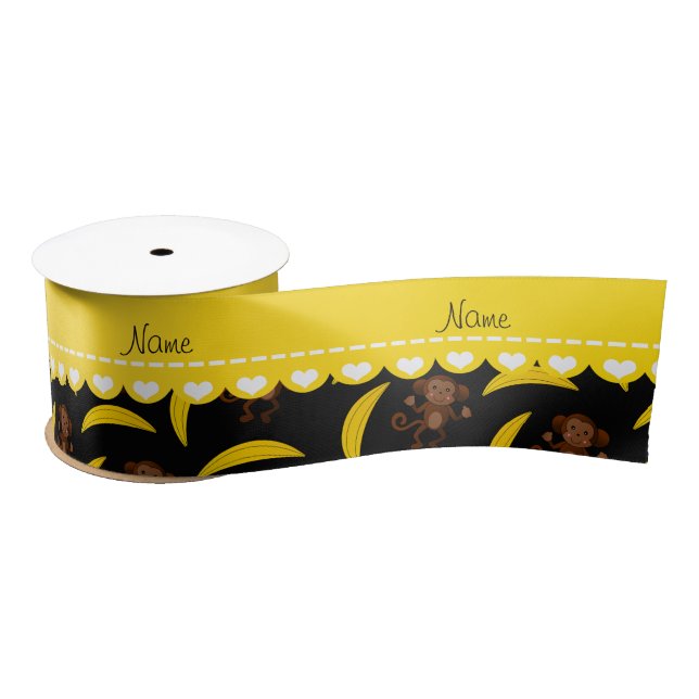 Personalised name black monkey bananas satin ribbon (Spool)