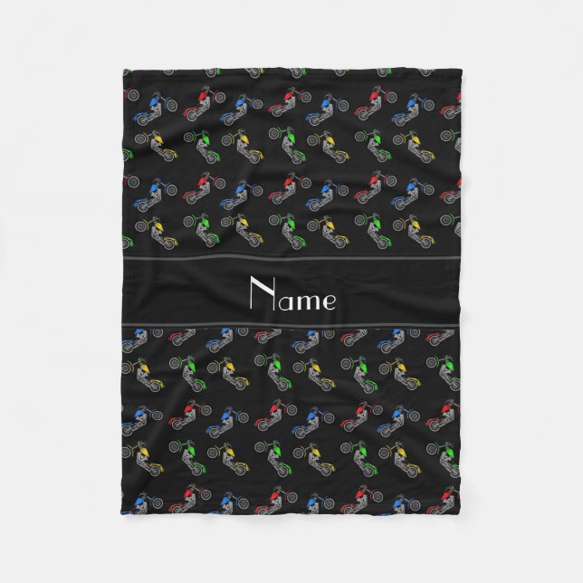 Personalised name black motorcycles fleece blanket (Front)