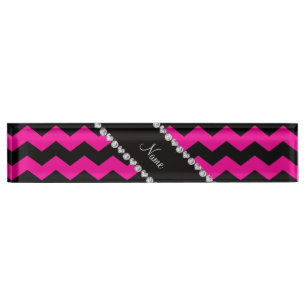 Personalised name black neon hot pink chevrons nameplate