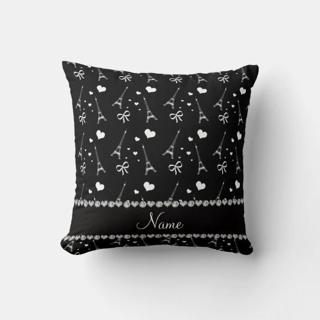 Personalised name black paris eiffel tower cushion (Front)
