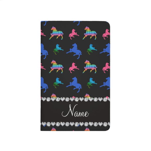 Personalised name black patterned horses journal (Front)