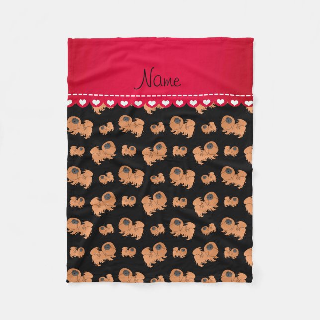 Personalised name black Pekingese dogs Fleece Blanket (Front)