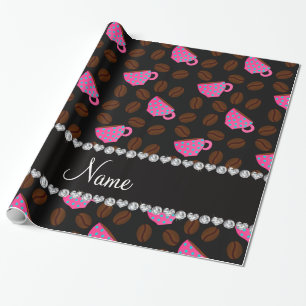 Personalised name black pink coffee cups beans wrapping paper