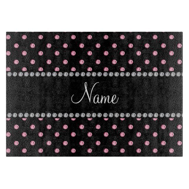 Personalised name Black pink diamonds Cutting Board (Front)