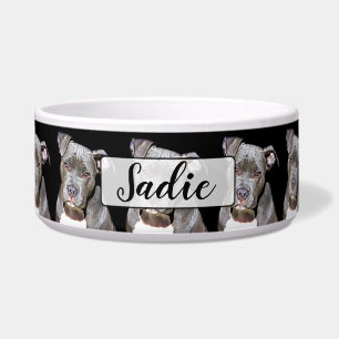 Personalised Name Black Pit bull  Dog Bowl