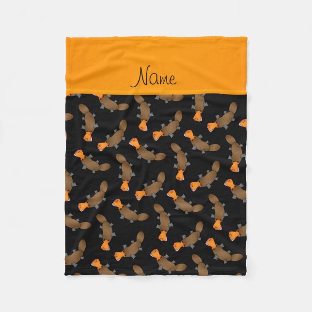 Personalised name black platypus pattern fleece blanket (Front)