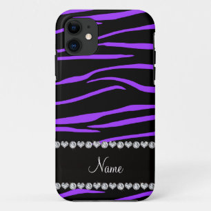 Personalised name black purple zebra stripes iPhone 11 case