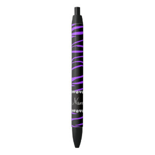 Personalised name black purple zebra stripes ink pen