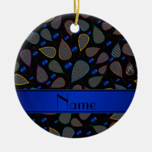 Personalised name black racquetball pattern ceramic tree decoration