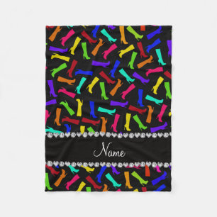 Personalised name black rainbow boots fleece blanket