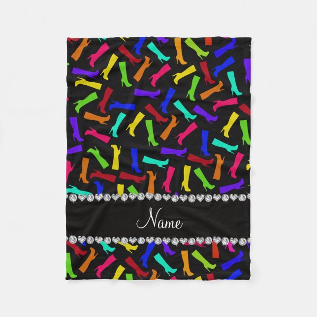 Personalised name black rainbow boots fleece blanket (Front)