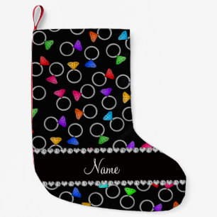 Personalised name black rainbow diamond rings small christmas stocking