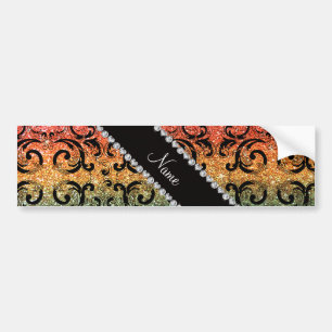 Personalised name black rainbow glitter damask bumper sticker