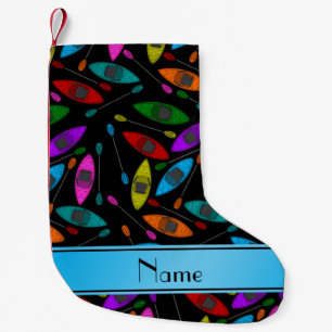 Personalised name black rainbow kayaks small christmas stocking