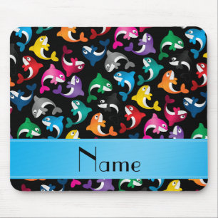 Personalised name black rainbow killer whales mouse pad