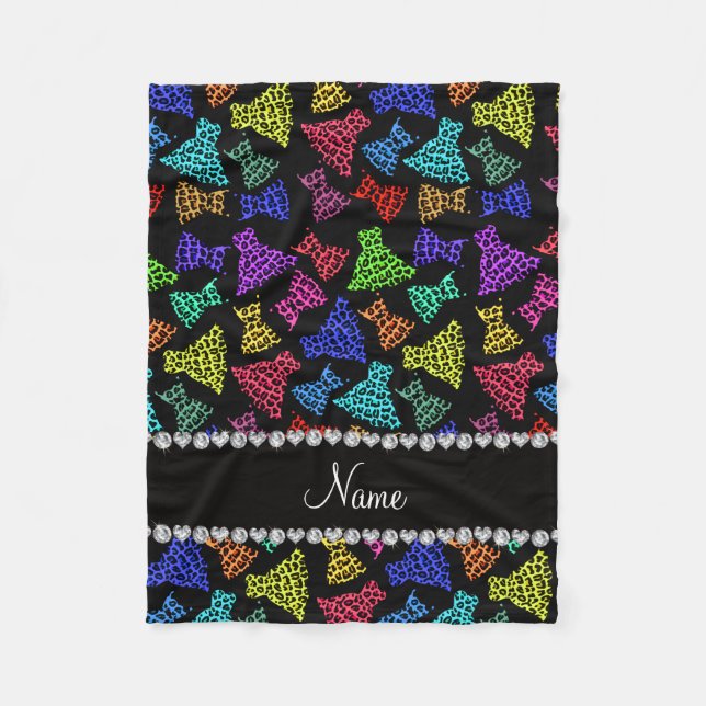 Personalised name black rainbow leopard dresses fleece blanket (Front)