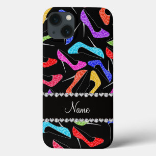 Personalised name black rainbow leopard high heels iPhone 13 case