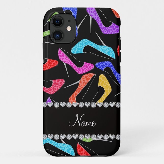 Personalised name black rainbow leopard high heels Case-Mate iPhone case (Back)