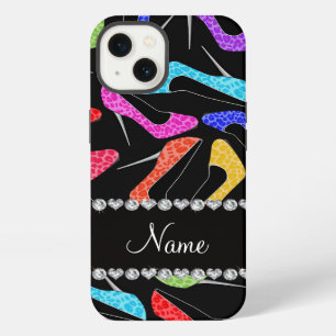 Personalised name black rainbow leopard high heels iPhone 13 case