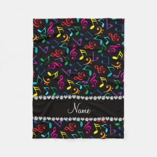 Personalised name black rainbow music notes fleece blanket
