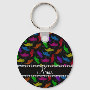 Personalised name black rainbow vintage shoes key ring