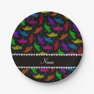 Personalised name black rainbow vintage shoes paper plate