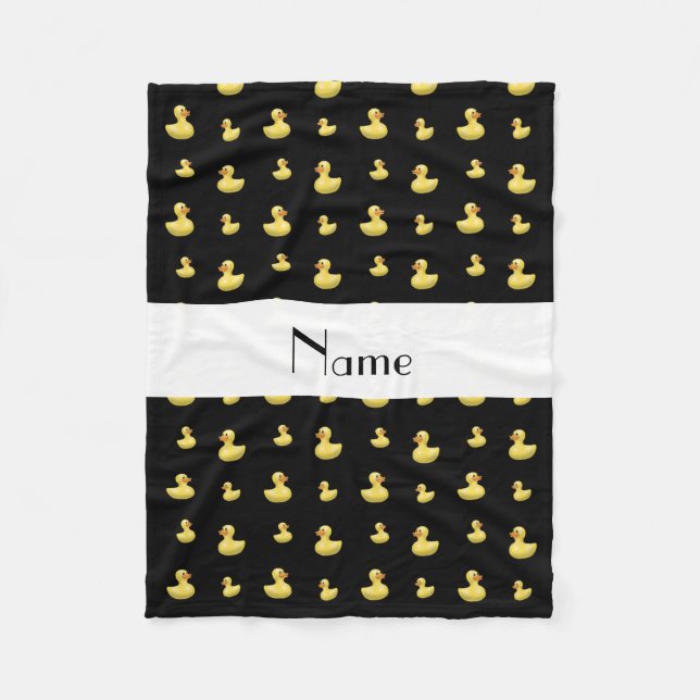 Personalised name black rubber duck pattern fleece blanket (Front)