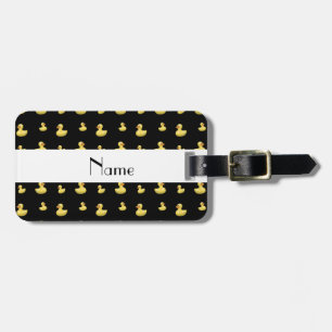 Personalised name black rubber duck pattern luggage tag