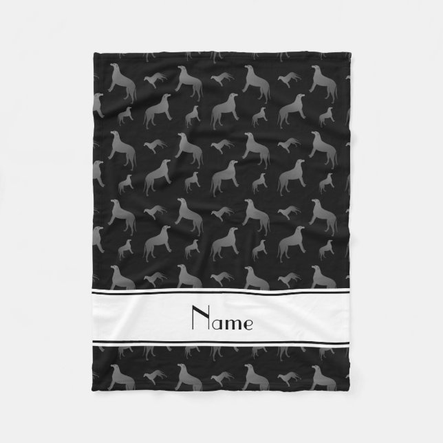 Personalised name black Scottish Deerhound dogs Fleece Blanket (Front)