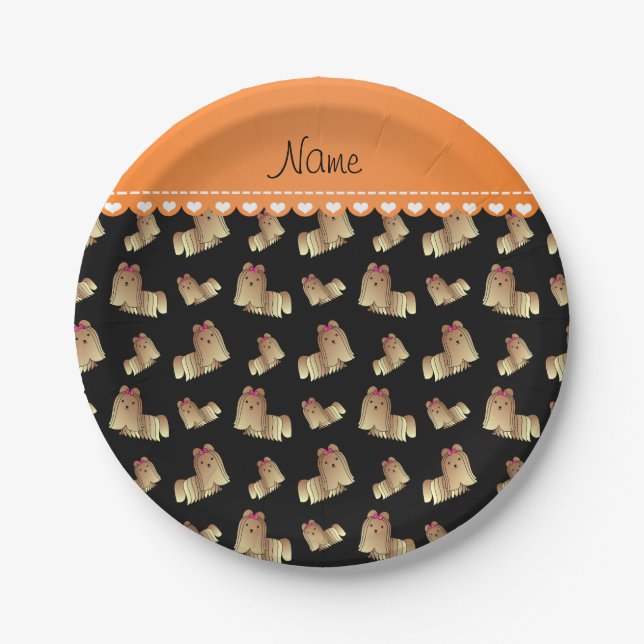 Personalised name black shih tzu dogs paper plate (Front)