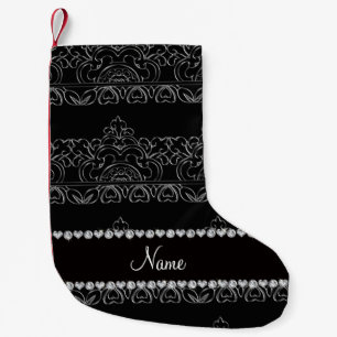Personalised name black silver lace small christmas stocking