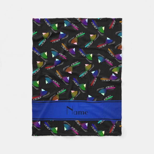 Personalised name black snowmobiles fleece blanket (Front)