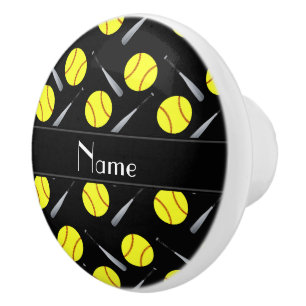 Personalised name black softball pattern ceramic knob