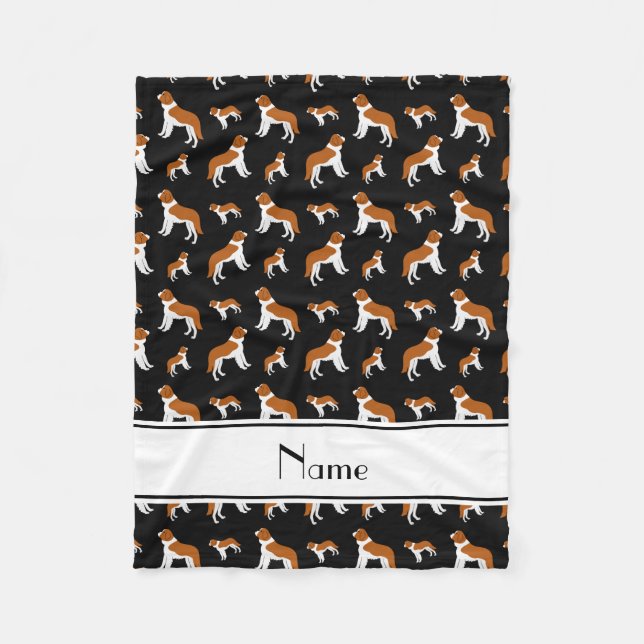 Personalised name black St Bernard dogs Fleece Blanket (Front)