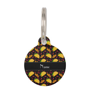 Personalised name black tacos sombreros chilis pet tag