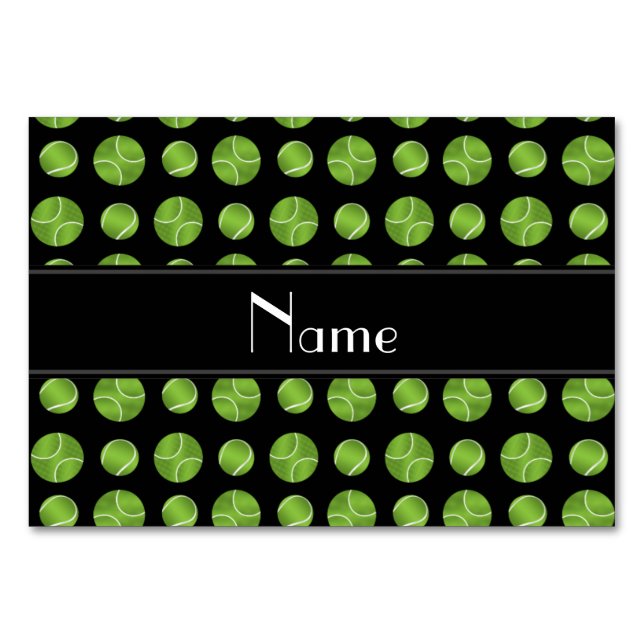 Personalised name black tennis balls pattern table number (Front)