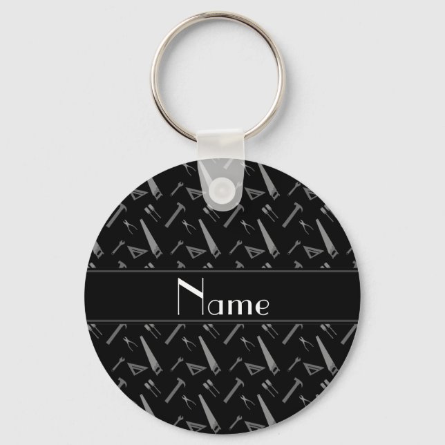 Personalised name black tools pattern key ring (Front)