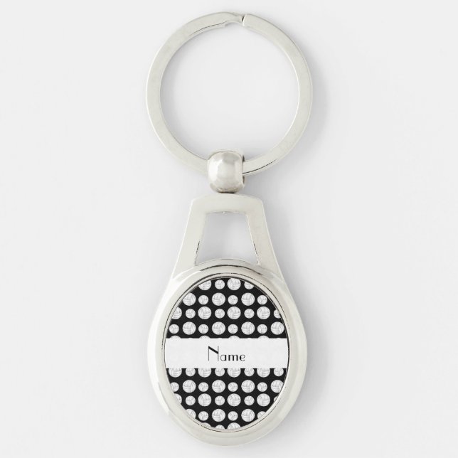 Personalised name black volleyball balls key ring (Front)